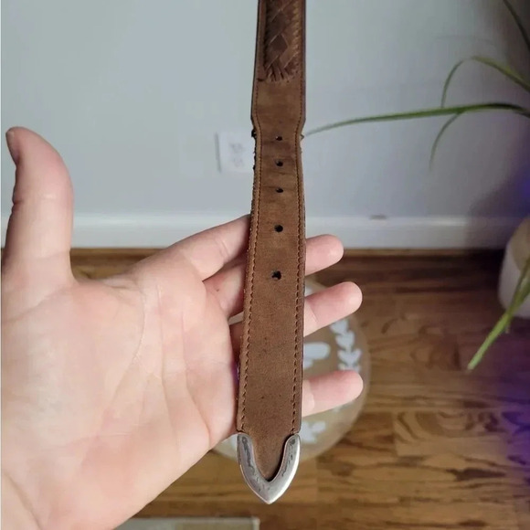 Badger, Brown Leather Silver Tone Fish Design Braided Belt, Men's Size 44 - Picture 7 of 13